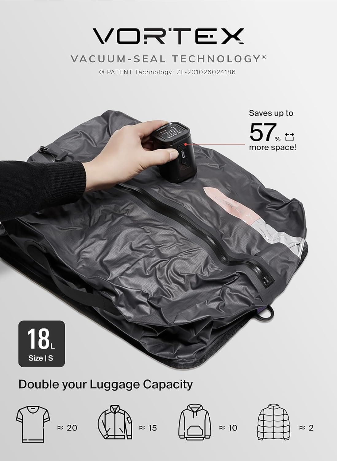 BlackVoyage Vacuum Travel Bag packed